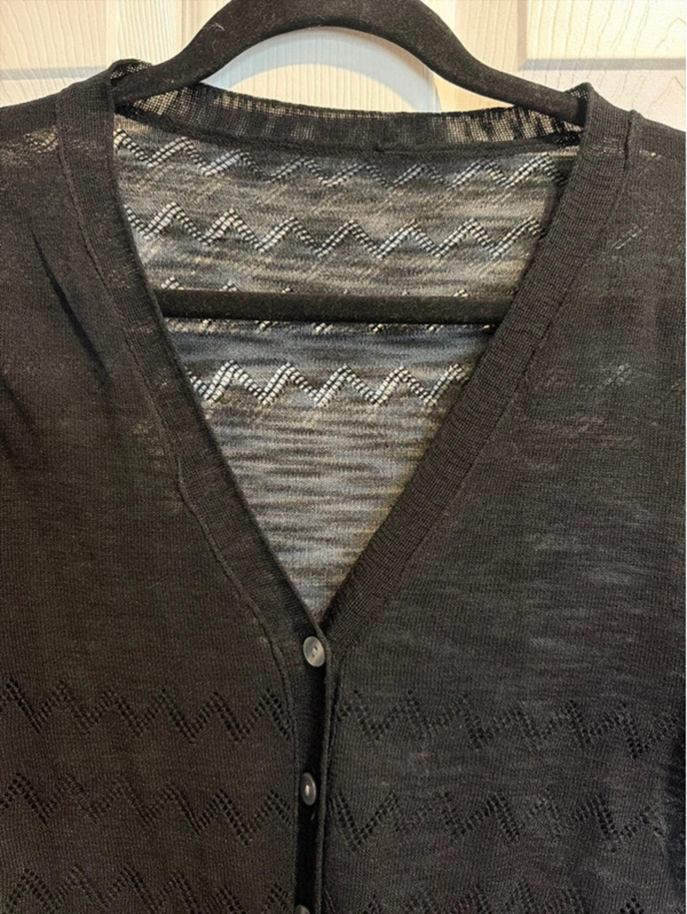 SHEIN Black Sheer Pointelle Knit Cropped Cardigan – Size Small